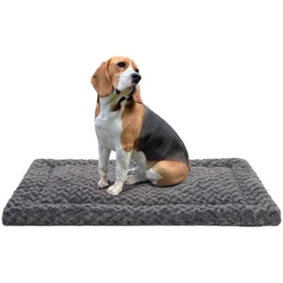 Washable Dog Bed Mat Ultra Soft Dog Crate Pad Comfy Fluffy Pet Kennel Beds Sleeping Mattress for Large Jumbo Medium Small Dogs, 35 x 22 Inch, Gray