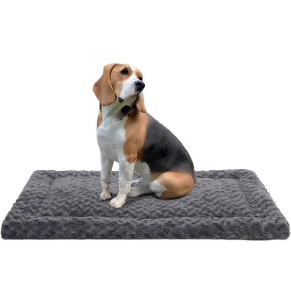 Washable Dog Bed Mat - Ultra Soft Fluffy Pet Crate Pad, Comfy Kennel Mattress for Large, Medium & Small Dogs, 35" x 22", Gray