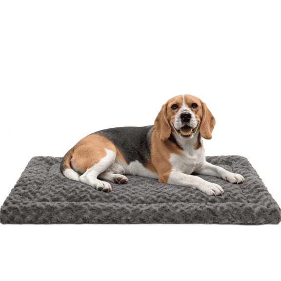 Washable Ultra Soft Dog Bed Mat - Plush Crate Pad for Large and Medium Dogs, Comfy Kennel Sleeping Mattress, 35 x 22 inch Gray