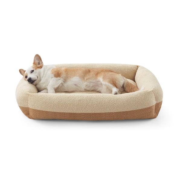 Washable Dog Bed Medium Size Dogs  Rectangle Comfy Fluffy Small Removable Zipper Cover Machine Wash Durable Pet Cuddler With Anti-slip Bottom 25x21x7 In Beige