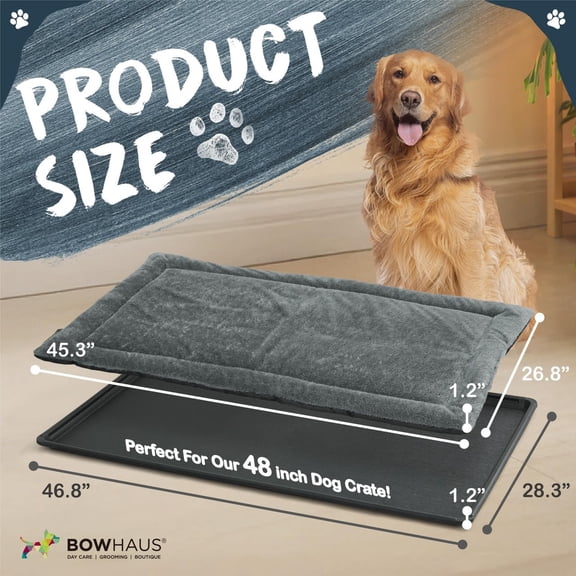 -Washable Dog Bed Pad & Tray for 48-Inch Kennel, Non-Slip Flat Cozy Sleeping Mat & Easy-Clean Plastic Crate Pan