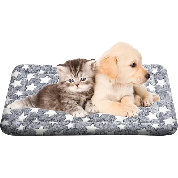 Washable Dog Bed Plush Orthopedic Outdoor Crate Mat with Non-Slip Bottom,Luxe Soft Kennel Pad for Pets, Cozy Cage Cushion & Pet Sleeping Mattress Large Sized,Medium,Small Dogs,24 x 18 inch,Gray