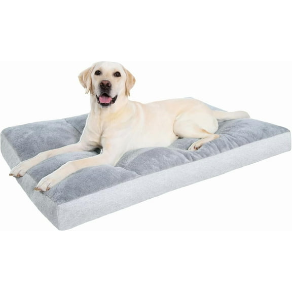Washable Dog Bed for Large Dog, XL Crate Bed Plush Pet Kennel Pad with Non-Slip Bottom, Pet Sleeping Mat, 41x27 inch, Light Gray