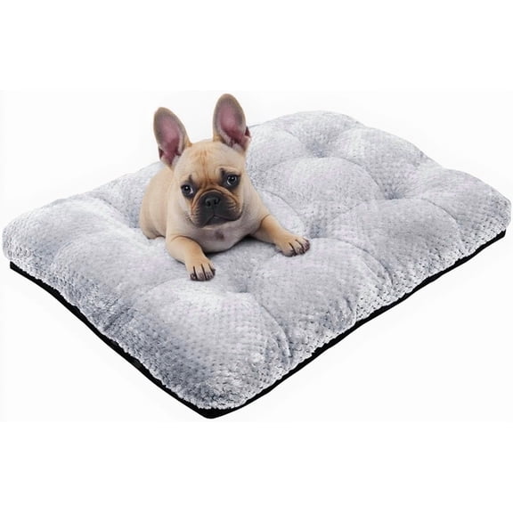 Washable Dog Bed for Large Medium Small Dogs, Anti-Slip Soft Pet Kennel Pad, Fits Crate Mat and Cat Bed Mat, Grey, 25.59x19.68 Inch