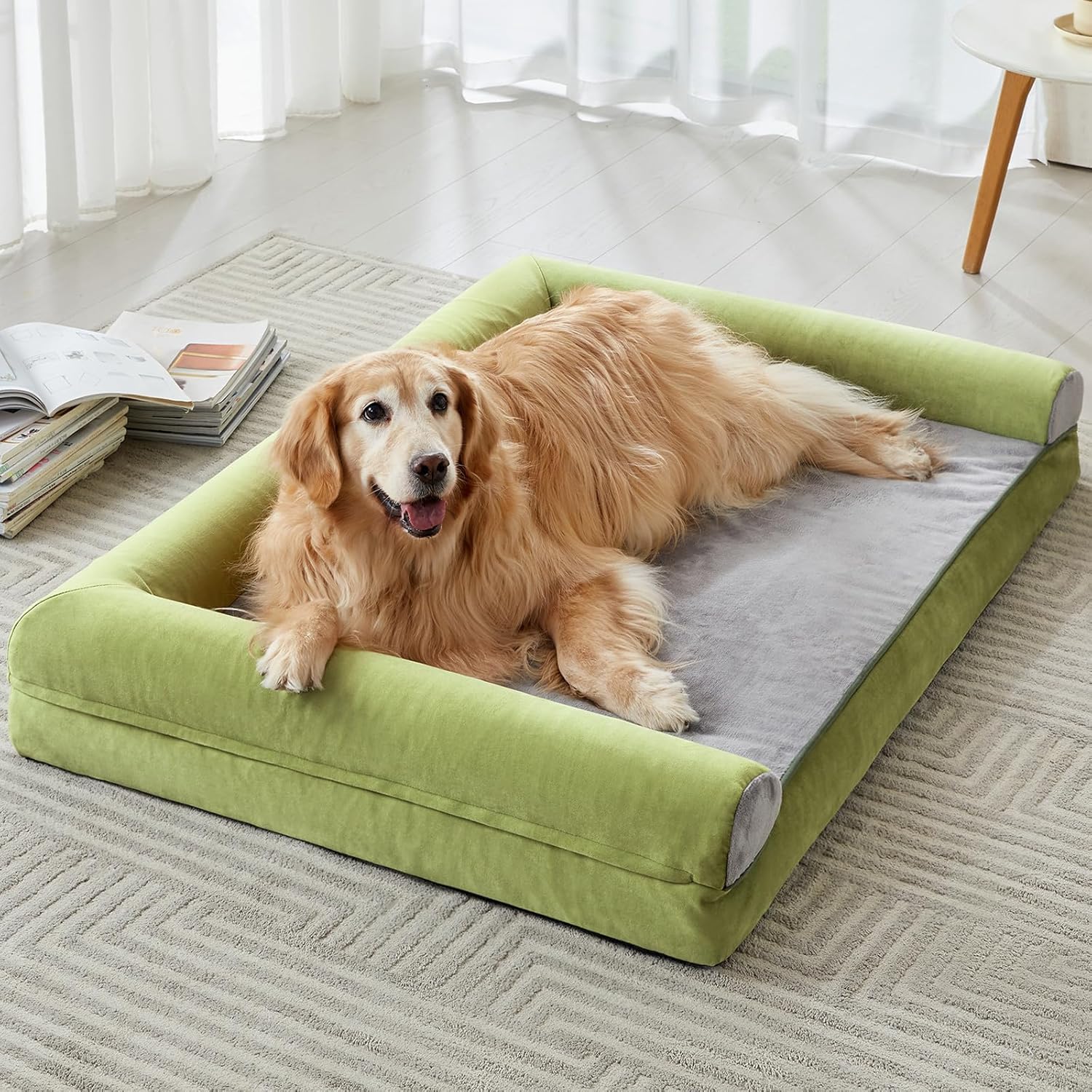 Washable Dog Beds for Large Dogs, Orthopedic Dog Bed Large, Big Dog Couch Bed with Removable Washable Cover, Waterproof Lining and Nonskid Bottom, Egg-Crate Foam Pet Sofa Bed for Sleeping
