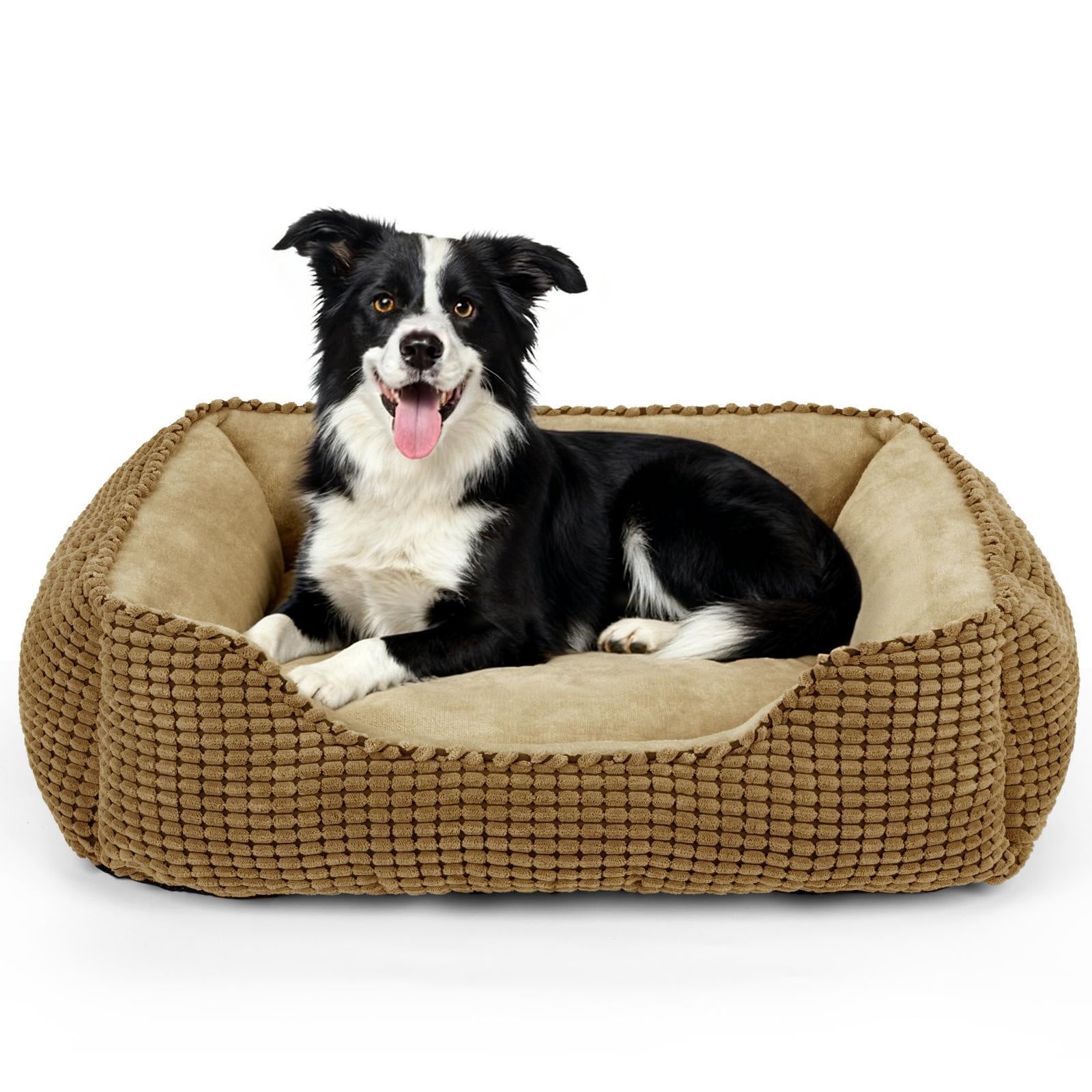 Washable Dog Beds for Medium Sized Dogs, Cat Beds for Indoor Cats, Rectangle Pet Beds with Anti Slip Bottom, Beige, 30"x24"x9"
