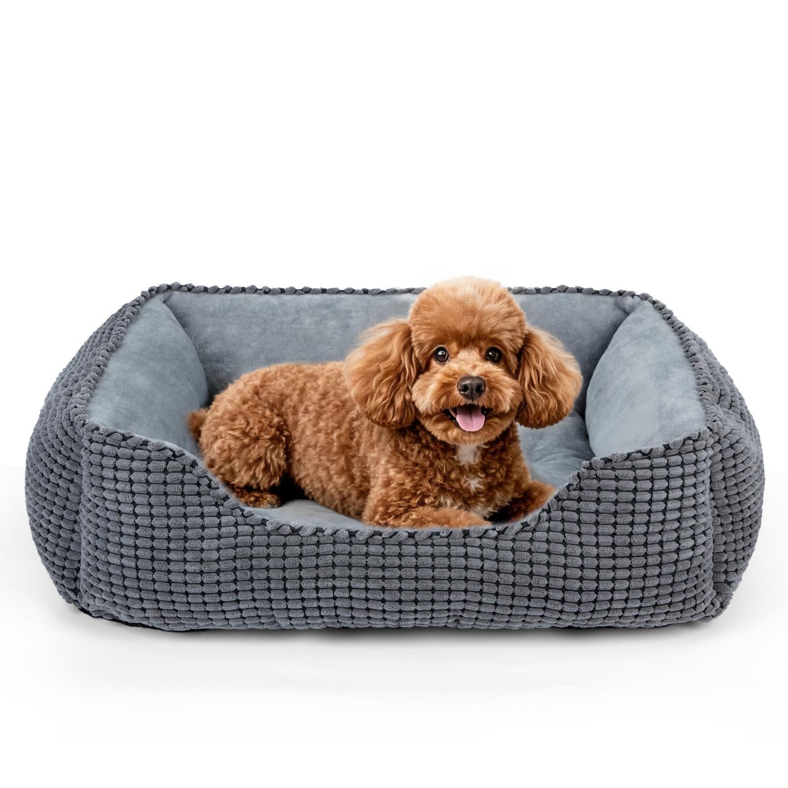 Washable Dog Beds for Small to Medium Dogs, Cat Beds for Indoor Cats, Rectangle Pet Beds with Anti Slip Bottom, Gray, 25"×21"×8"