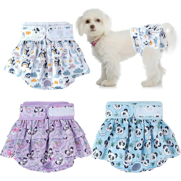 Washable Dog Diapers Female, 1Pack Premium Reusable Doggie Diapers，High Absorbency Leak-Proof Puppy Diapers for Female Dog in Heat, Period, Incontinence, Excitable Urination Girl Dog Diapers Dress