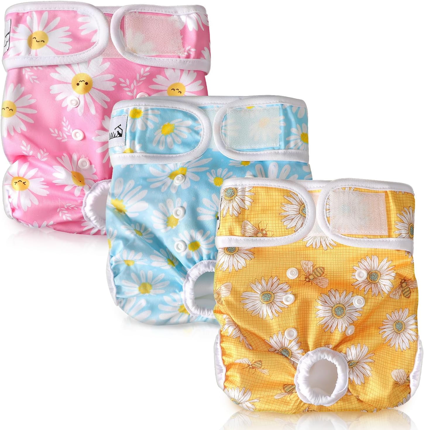 Washable Dog Diapers Female - 3 Pack No Leak Reusable Doggie Puppy Diaper with Adjustable Buttons, Comfortable Female Dog Diapers for Heat Cycle Period Small Medium Large Dogs (XS)