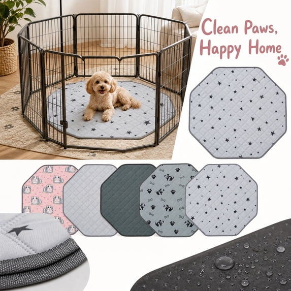 Washable Dog Pee Pad Featuring Reusable Octagonal Design for 29 Inch Crate, Machine Washable Pet Mat for Puppy Potty Training and Indoor Dogs, Reusable Puppy Pads Washable Set