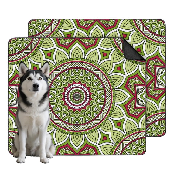 Washable Dog Pee Pads for Floors, 35" x41" Mandala Pattern, Trusted Protection from Liquid Damage, Quick-Drying and Odor Resistant Mat.