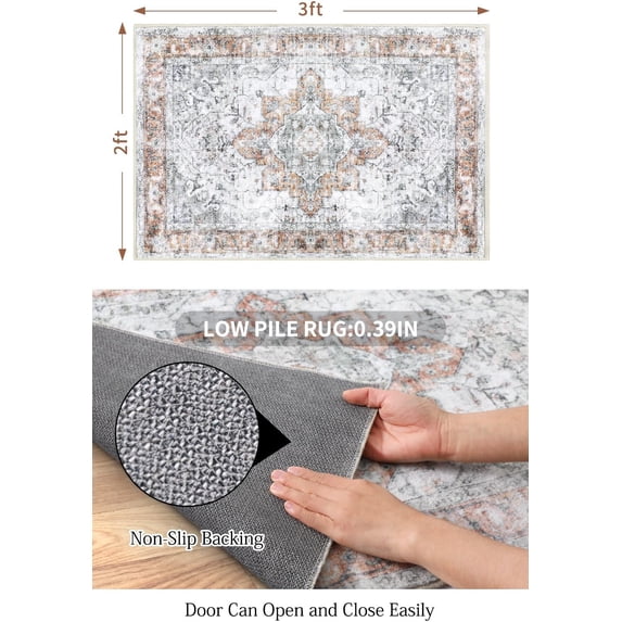 Washable Door Mat, Front Door mat Indoor Faux Wool Absorbent Small Rugs for Entryway Distressed Throw Rug Non-Slip Accent Floor Carpet for Entrance Bedroom, 24X36 Inches Orange