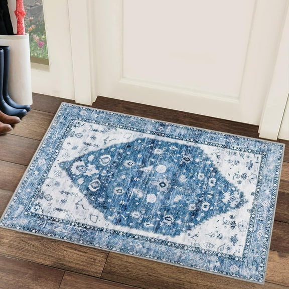 Washable Door Mat, Front Door mat Indoor Faux Wool Absorbent Small Rugs for Entryway Distressed Throw Rug Non-Slip Accent Floor Carpet for Entrance Bedroom, 24X36 Inches Orange