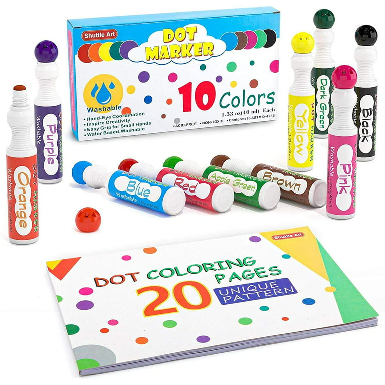 Shuttle Art 12 Colors Washable Dot Markers, Bingo Daubers Dabbers Dauber Dawgs for Kids Toddlers Preschool Children Art Craft Supply with 10 Patterns