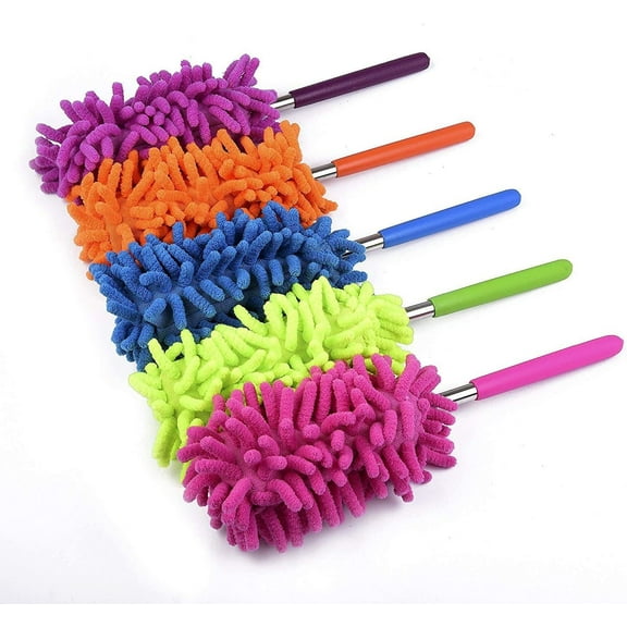 Washable Dusters for Cleaning, Phoenixes Feather Duster Extendable Dusting Wand 11"-30", Wet or Dry Use (5 Pcs)