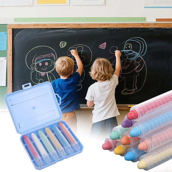 Washable Dustless Chalk, Colored Chalk with Plastic Barrel, Water-Soluble Graffiti Chalk, Indoor Blackboard Writing Supply for Drawing Learning