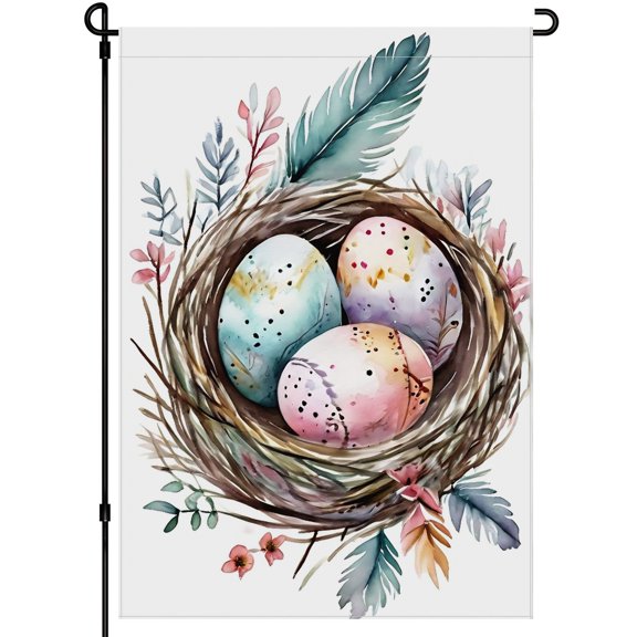 Washable Easter Eggs Easter-style Large Garden Flag for House Front Door Patio Decoration - 28x40in Versatile Cartoon Flowers Camper Decorations Durable Double Side Camping Flags for Campsite