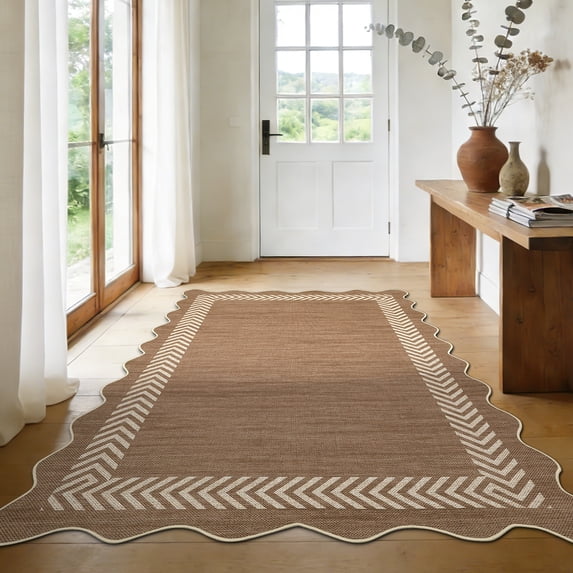 Washable Easy Jute Indoor/Outdoor Area Rug - Scalloped Chevron Edge ...
