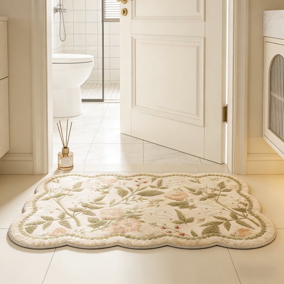 Washable Entryway Area Rug, Soft Chinoiserie Floral, Sage Green | Non-Slip, Low-Pile, Lightweight Small Indoor Mat, Oriental Throw Carpet for Kitchen Bathroom Laundry Room, 15.7"x23.6"