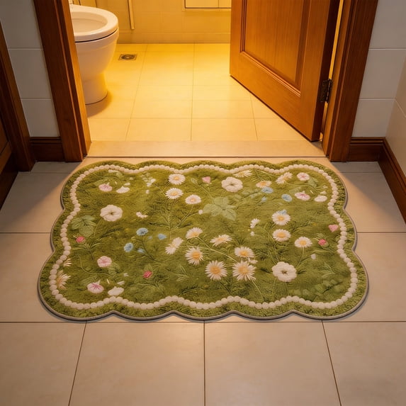 Washable Entryway Area Rug, Soft Chinoiserie Floral, Sage Green | Non-Slip, Low-Pile, Lightweight Small Indoor Mat, Oriental Throw Carpet for Kitchen Bathroom Laundry Room, 15.7"x23.6"