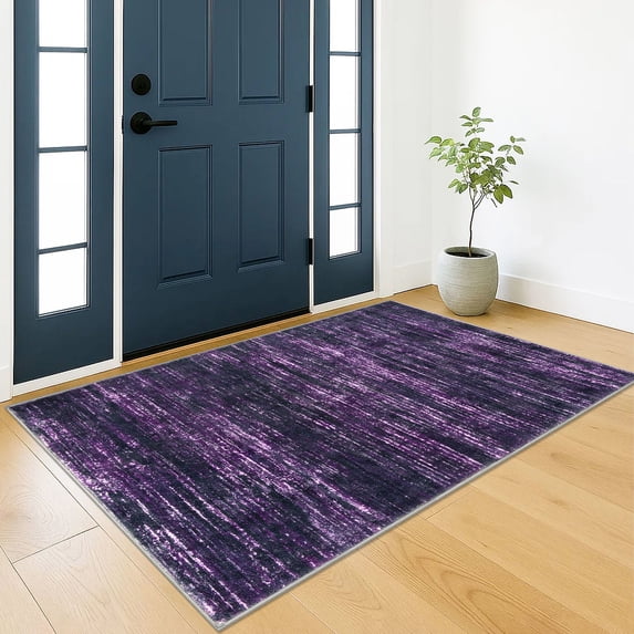 Brisasol Entryway Rugs 3x5 Washable Rug Non Slip Modern Abstract Area Rug Super Soft Low Pile Indoor Rug for Entry Kitchen Bedroom, Purple White