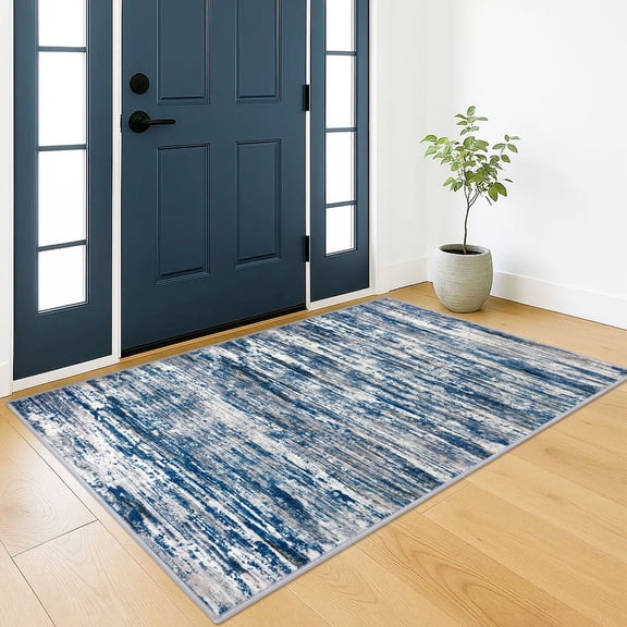 Brisasol Entryway Rugs 3x5 Washable Rug Non Slip Abstract Area Rug Super Soft Indoor Rug for Entry Kitchen Bedroom, Navy Blue/Gray/Neutral/Multi