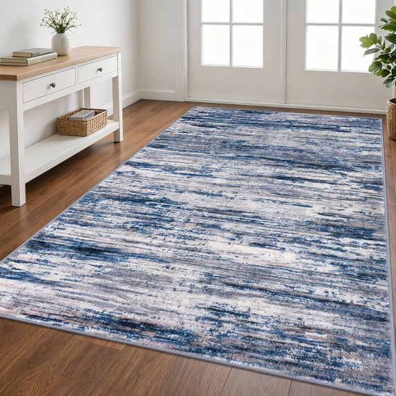 Brisasol Entryway Rugs 4x6 Washable Rug Non Slip Abstract Area Rug Super Soft Indoor Rug for Entry Kitchen Bedroom, Navy Blue/Gray/Neutral/Multi
