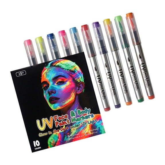 Washable Face and Body Paint Pens, 10 Color Glow Marker Set for Temporary Body Art, Music Festivals and Holiday Party Ma