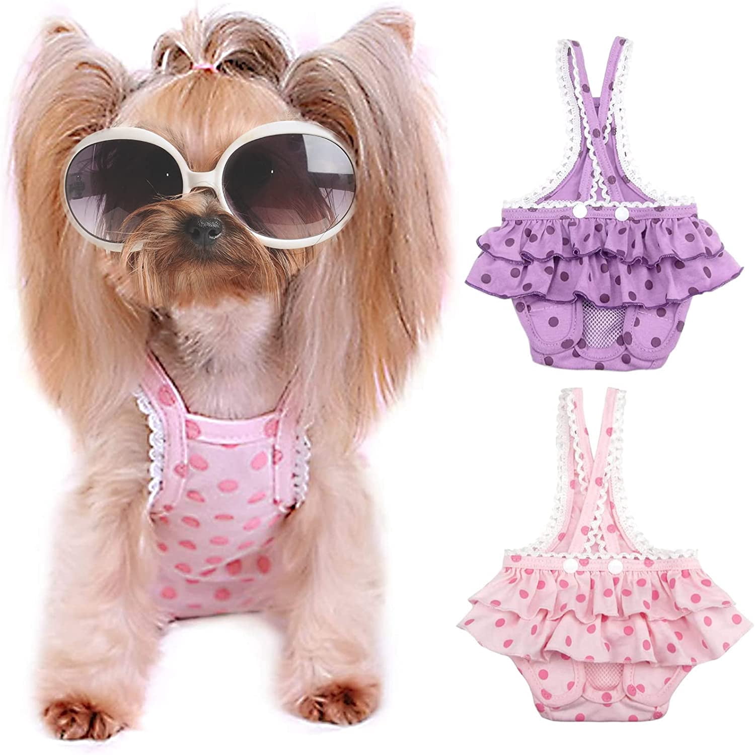 Washable Female Diapers with Suspender Comfort Reusable Doggy Diapers Reusable Puppy Sanitary Panties Dog Underwear Diaper for Small Girl Dogs in Period Heat