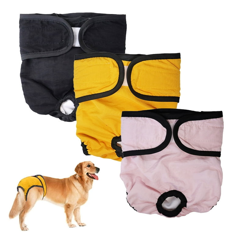 Washable Female Dog Diapers 3 Pack No Leak Reusable Diapers for Doggy Female in Period Highly Absorbent Dog Heat Panties with Adjustable