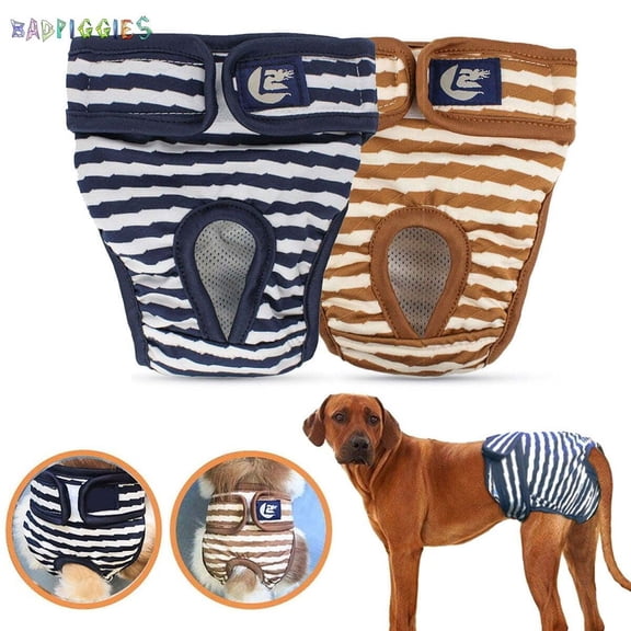 Washable Female Dog Diapers, Reusable Adjustable Doggie Diaper Wraps Super-Absorbent and Comfortable for Small Medium Dogs (S, Blue)