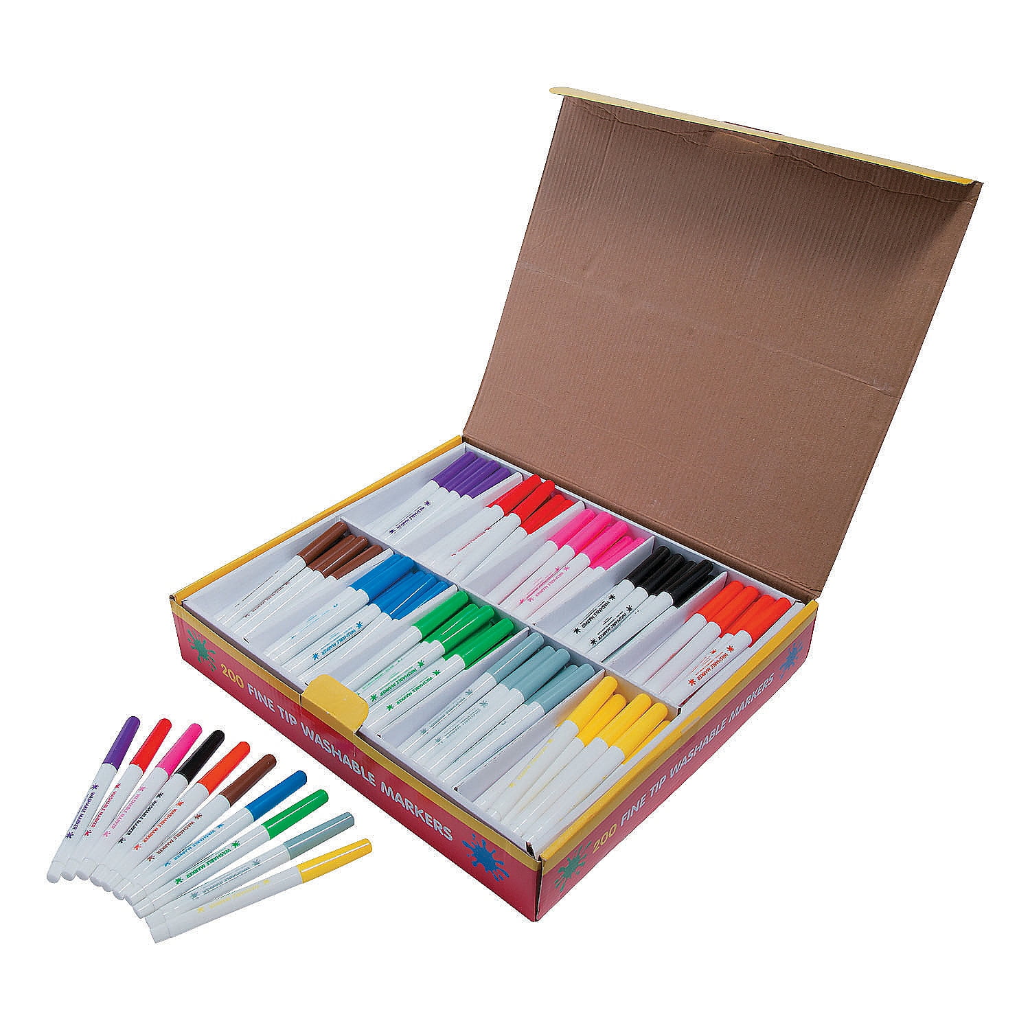   Basics Washable Fine Tip Assorted School Marker Pens,  Pack of 24 Colors : Office Products