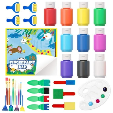 Washable Finger Paint Set, Shuttle Art 33 Pack Kids Paint Set with 10 Colors (60ml) Finger Paints Brushes, Finger Paint Pad SpongeBrushes Palette, Non Toxic for Toddlers