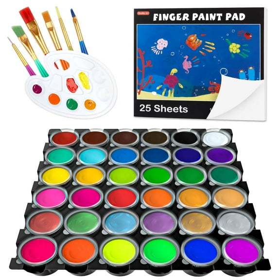 Washable Finger Paint, Shuttle Art 44 Pack Kids Paint Set with 36 Colors Toddler Paints(30ml, 1oz) for Toddlers, Paint Brushes, Finger Paint Paper Pad, Palette, Non Toxic Paint for Kids Art