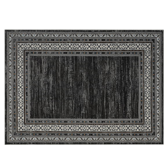 Washable Floral Bordered Area Rug, Solid Border Area Rug,Non Slip Stain Resistant Low Pile,Soft Non Shed Indoor Rug,Indoor Foldable Printed Accent Rug for Living Room, Bedroom, Dining Room
