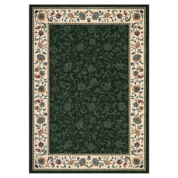 Washable Floral Runner Rug – Soft Non-Slip Low Pile Mat with Geometric Edge for Entryway, Hallway, Bedroom, Laundry, Bathroom