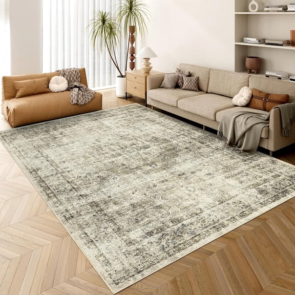 Washable Floral Thin Indoor Rug Non Slip Low Pile Area Rug Stain Resistant Surface Reinforced Edges Foldable Space-Saving Carpet Mat Entryway-Green