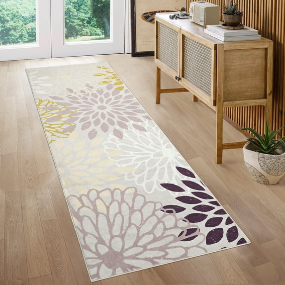 Washable Folding Back Rug Moroccan Flower Non-Shedding Area Rugs Boho Anti-Slip Area Rug Short Shag Plush Area Rug for Living Room, Bedroom,Children's Room