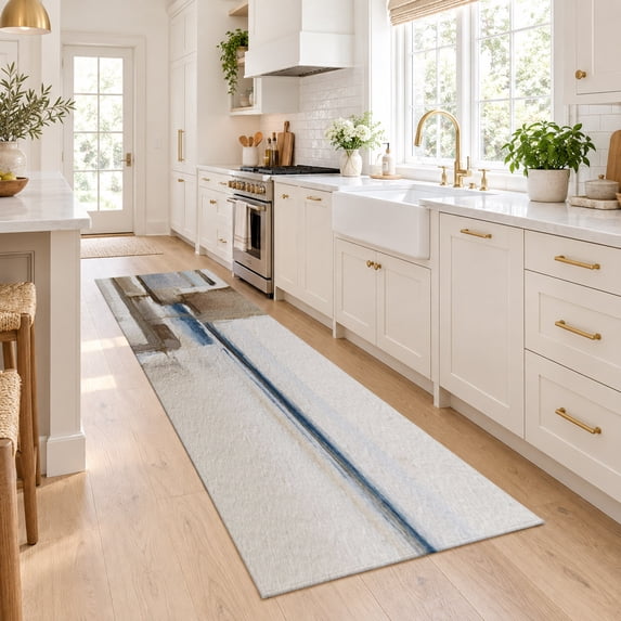 Beige Textured Runner Rug Washable Hallway Runner Rug 2'6''x10', Beige Brown Blue Soft Area Rugs ...