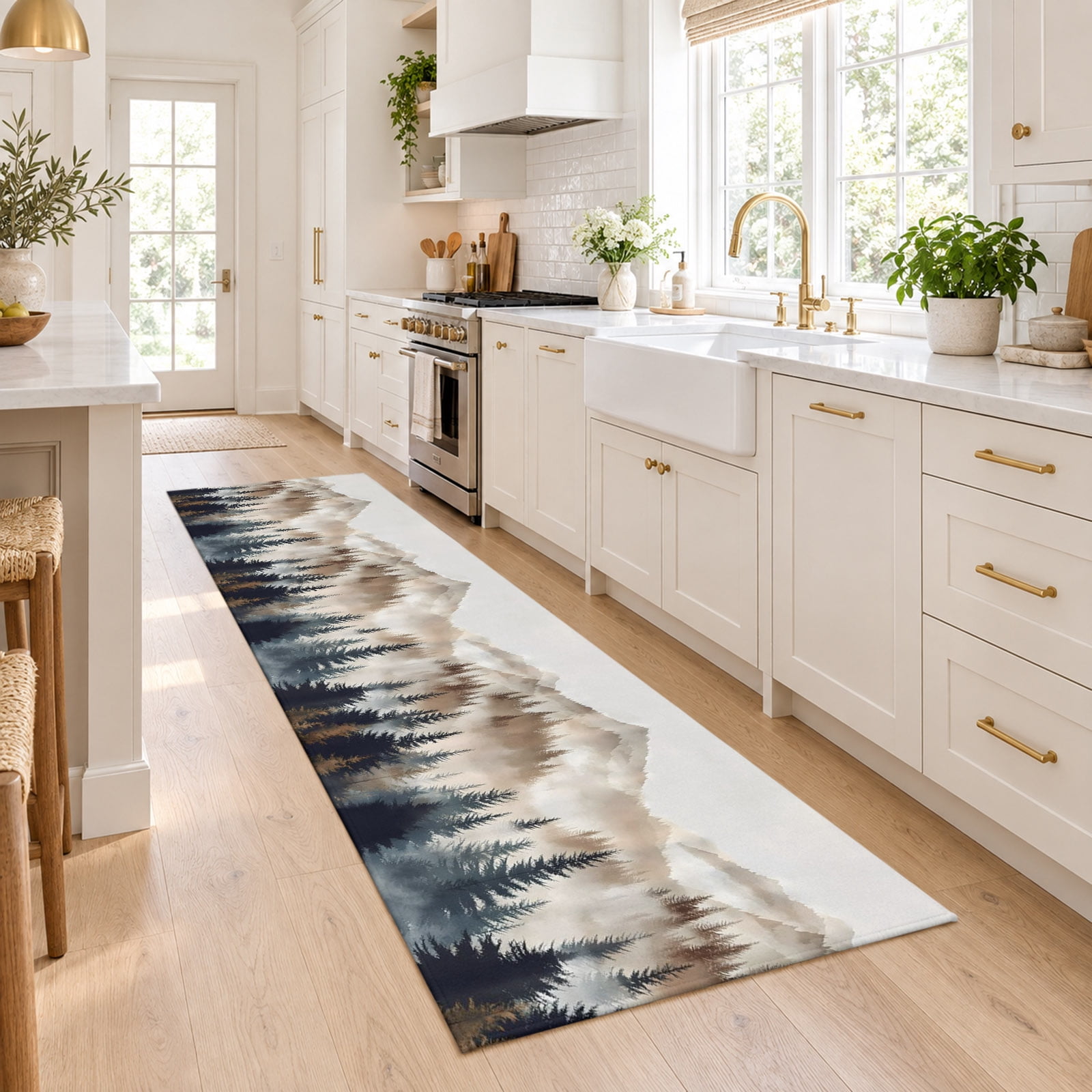 Washable Hallway Runner Rug 2'6''x10', Tan Trees Forest Soft Area Rugs ...
