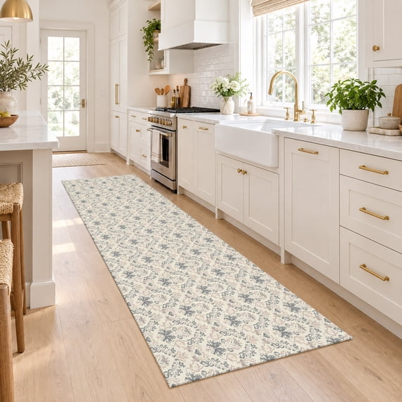 Washable Hallway Runner Rug 2'6''x12', Beige Grey Baroque Soft Area ...