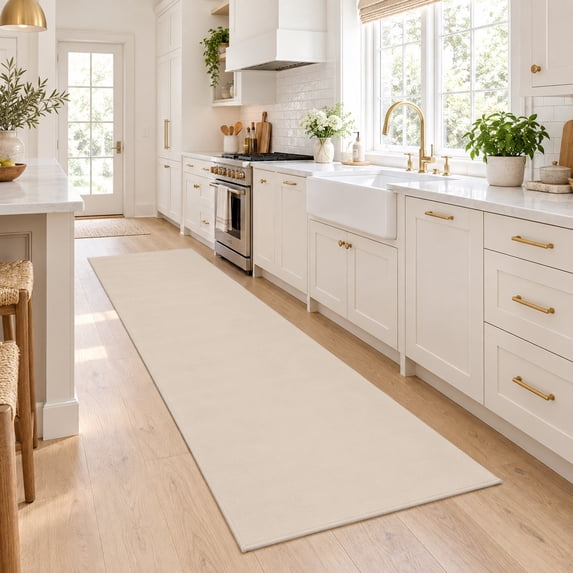 Washable Hallway Runner Rug 2'6''x12', Beige Pure Color Soft Area Rugs ...