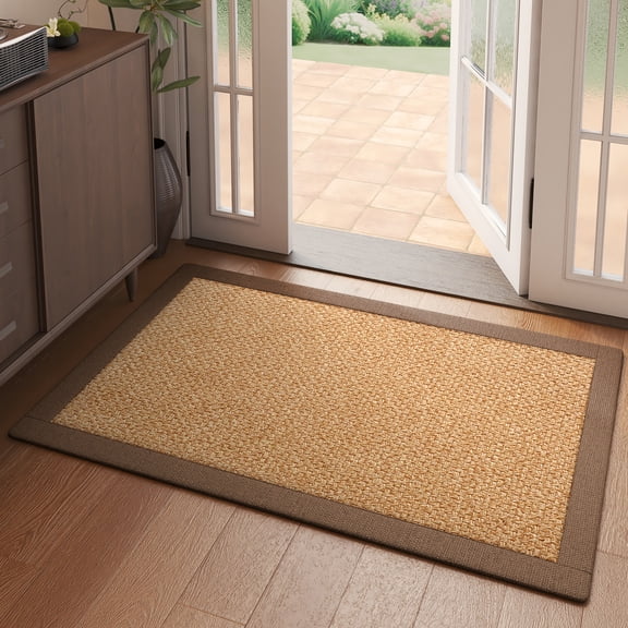 QiCaiJia Hallway Runner Rug 2x3 ft BrownJute Like Kitchen Runner Mat Rugs Non Slip, Woven Soft Entryway Farmhouse Runner Boho Floor Carpet for Indoor Laundry Hall Backdoor Bedroom Living Room