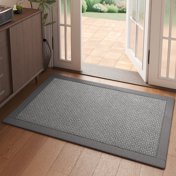 QiCaiJia Hallway Runner Rug 2x3 ft Gray Jute Like Kitchen Runner Mat Rugs Non Slip, Woven Soft Entryway Farmhouse Runner Boho Floor Carpet for Indoor Laundry Hall Backdoor Bedroom Living Room