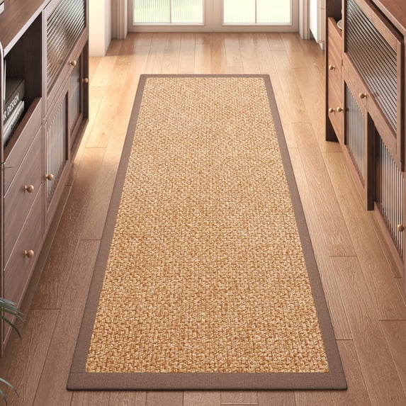 QiCaiJia Hallway Runner Rug 2x5 ft BrownJute Like Kitchen Runner Mat Rugs Non Slip, Woven Soft Entryway Farmhouse Runner Boho Floor Carpet for Indoor Laundry Hall Backdoor Bedroom Living Room