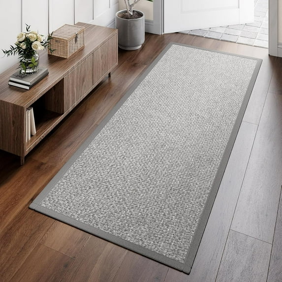 QiCaiJia Hallway Runner Rug 2x5 ft Gray Jute Like Kitchen Runner Mat Rugs Non Slip, Woven Soft Entryway Farmhouse Runner Boho Floor Carpet for Indoor Laundry Hall Backdoor Bedroom Living Room