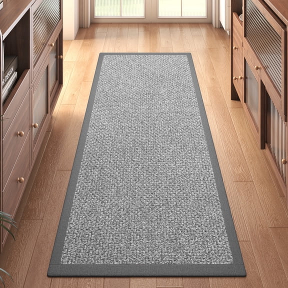 QiCaiJia Hallway Runner Rug 2x5 ft Gray Jute Like Kitchen Runner Mat Rugs Non Slip, Woven Soft Entryway Farmhouse Runner Boho Floor Carpet for Indoor Laundry Hall Backdoor Bedroom Living Room