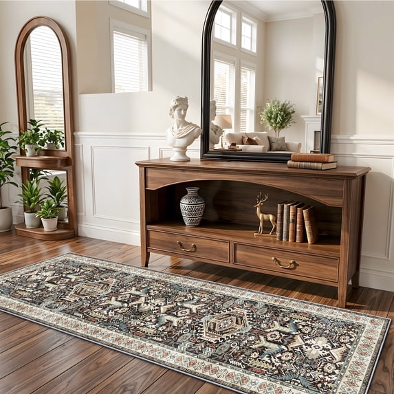Washable Hallway Runner Rug - 2x6 Distressed Mats Non-Slip Soft Kitchen Dining Room Floor Carpet (Black,2x6)