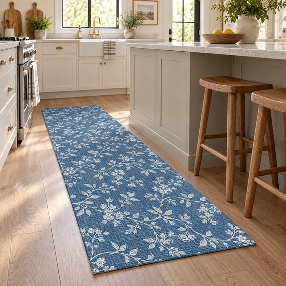 Washable Hallway Runner Rug 2x6, Steel Blue Floral Soft Area Rugs Non ...