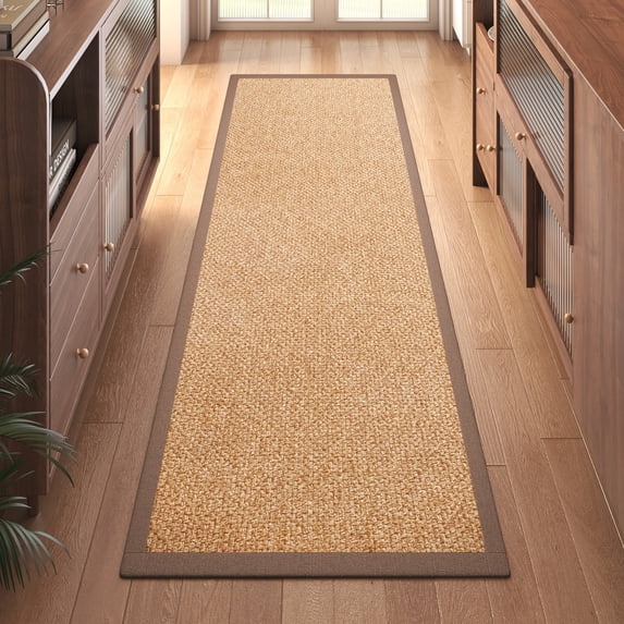 QiCaiJia Hallway Runner Rug 2x6 ft BrownJute Like Kitchen Runner Mat Rugs Non Slip, Woven Soft Entryway Farmhouse Runner Boho Floor Carpet for Indoor Laundry Hall Backdoor Bedroom Living Room